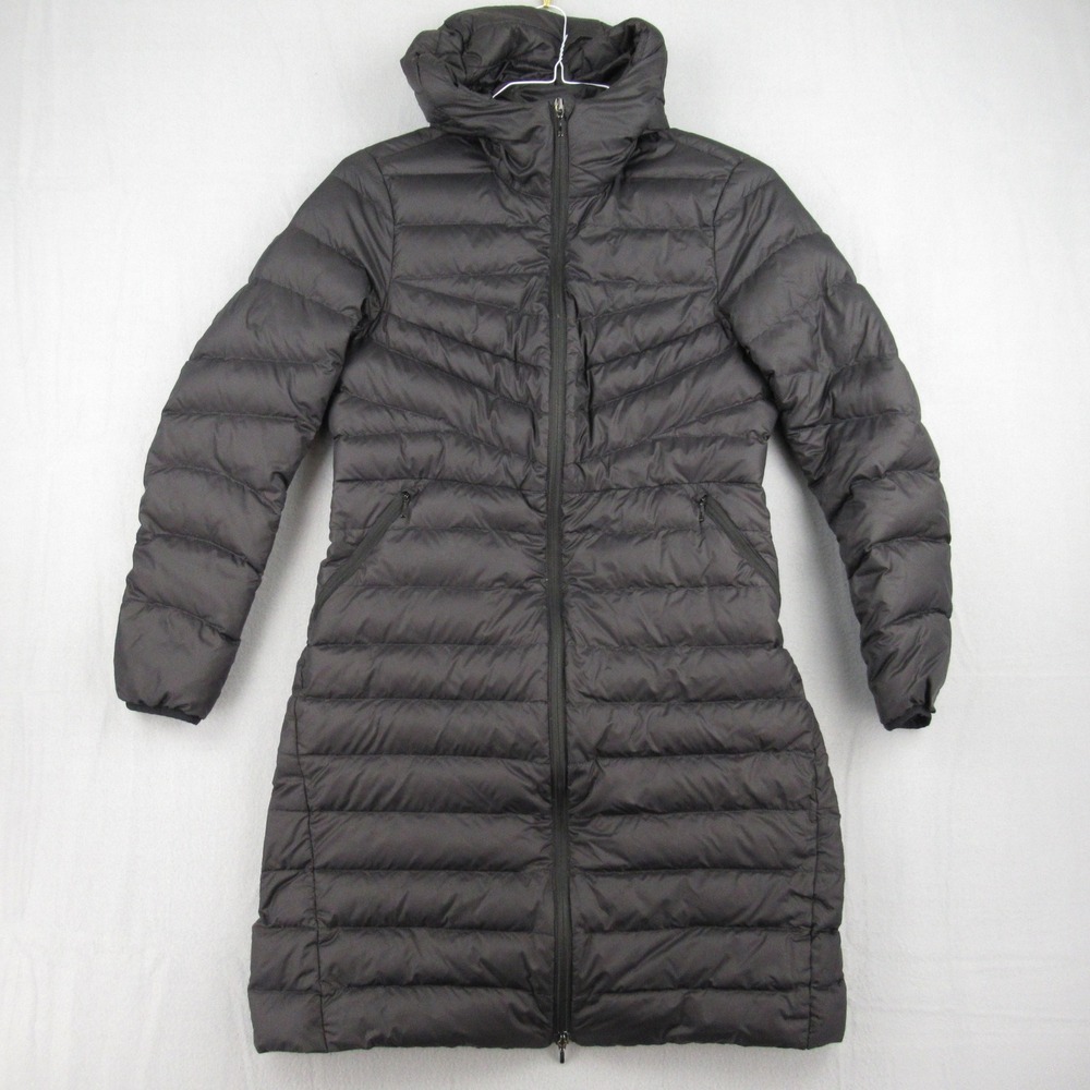 Lands End Puffer Long Coat Womens S/T 6-8 Gray Down Insulated Hooded 502850